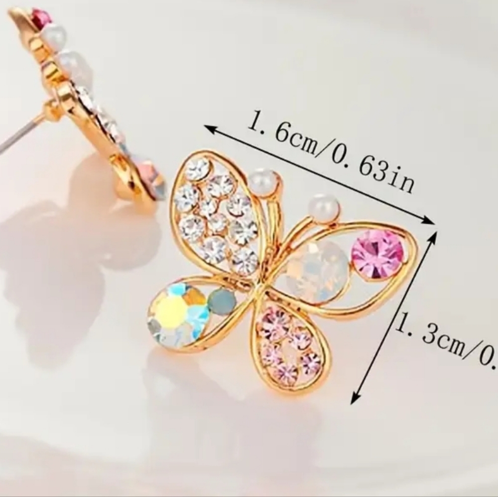 Butterfly Multicolor Rhinestone  Earrings  Gold Platinum Alloy - Picture 5 of 5